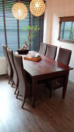 Eettafel massief hout + 6 Loom stoelen, Ophalen, Gebruikt, Landelijk, 6 tot 8 stoelen