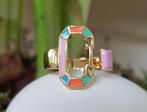 Mini Bonne Ring RVS Gold / Pastel Emaille., Sieraden, Tassen en Uiterlijk, Ringen, Nieuw, 17 tot 18, Dame, Goud