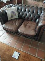 Chesterfield bank met bijpassend voetenbankje, Ophalen, Gebruikt, 75 tot 100 cm, 200 tot 250 cm