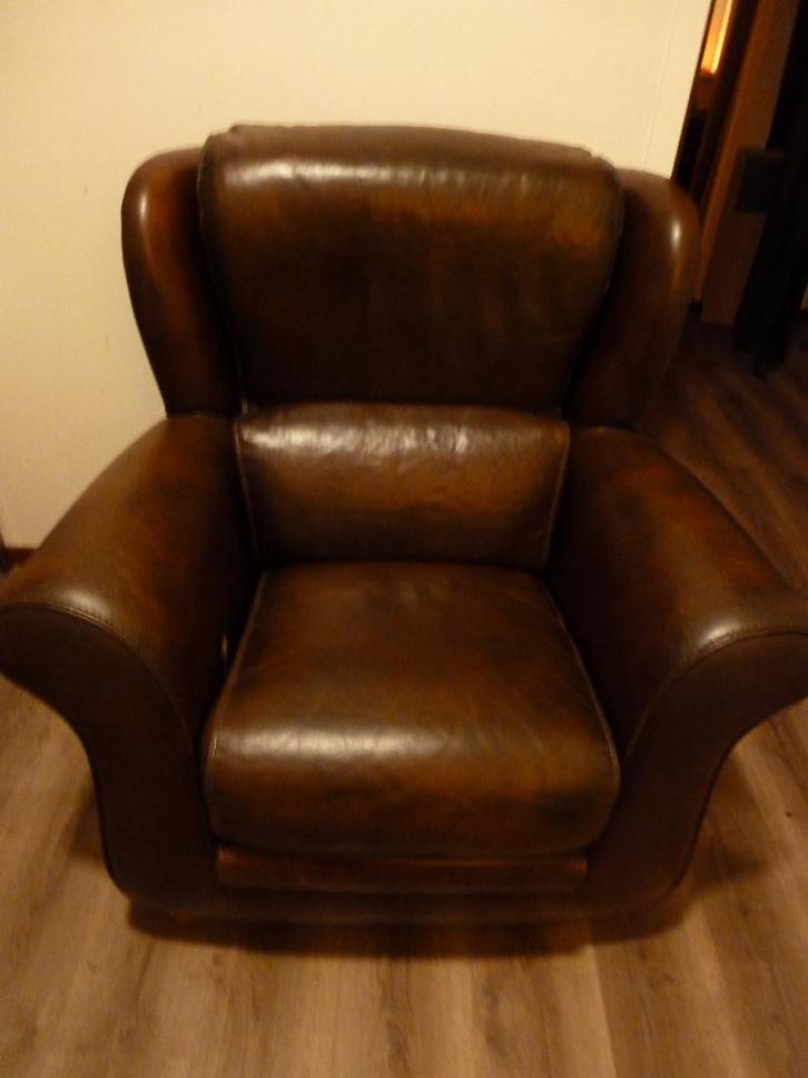 italiaans leren fauteuil, Huis en Inrichting, Fauteuils, Zo goed als nieuw, Hout, Leer, Metaal, 50 tot 75 cm, 75 tot 100 cm, Ophalen