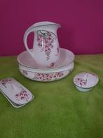 Lampetstel met roze bloemen en groene details, Antiek en Kunst, Ophalen of Verzenden