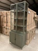 Buffetkast groen metaal glas exclusief 95 cm breed actie, 200 cm of meer, Nieuw, Glas, 25 tot 50 cm