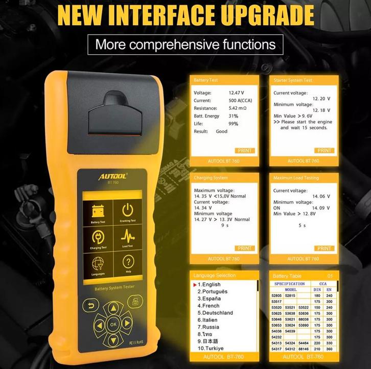Autool BT-760 6V 12V 24V accu tester nieuw, Auto diversen, Onderhoudsmiddelen, Ophalen of Verzenden