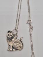 Zilveren Ketting met Vintage Kat Hanger 925, Verzenden, Gebruikt, Zilver, Zilver