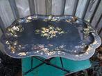 Antiek dienblad prachtig gevormd handbeschilderd 90br uniek, Ophalen