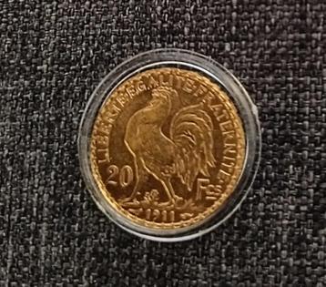 20 Francs 1911 - Marianne en Haan - 6,45 Bruto - Goud 90% beschikbaar voor biedingen