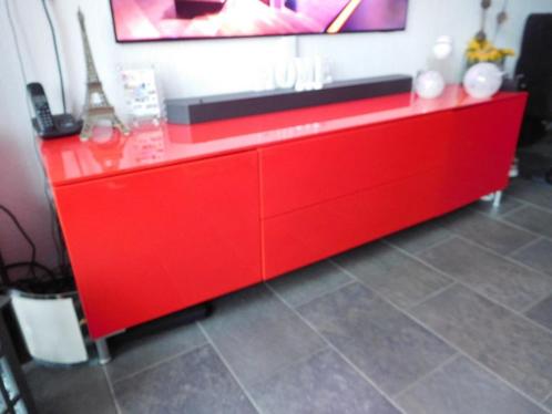 Moderne dressoir Rood .Hoogglans. (Zilveren poten) Onderstel, Huis en Inrichting, Kasten | Dressoirs, Zo goed als nieuw, 200 cm of meer
