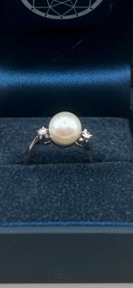 14k witgouden ring met parel & diamanten, Sieraden, Tassen en Uiterlijk, Ringen, Ophalen, Wit, Dame, Met parel