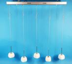 Hanglamp van chrome metaal met 5 glazen hangers / kapjes. S0, Tweedehands verkoop, Tweedehands verkoop, Gebruikt, Ophalen of Verzenden