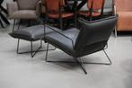 Luxe fauteuil + hocker EARL Jess Design metaal leer zwart, Huis en Inrichting, Fauteuils, 75 tot 100 cm, Metaal, Zo goed als nieuw