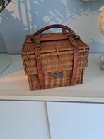 Vintage rieten mand met lederen riemen, Ophalen of Verzenden