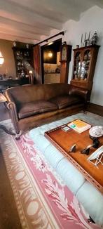 Vintage Engelse Rundleer clubbank bank, Huis en Inrichting, Banken | Sofa's en Chaises Longues, Driepersoons, Ophalen of Verzenden