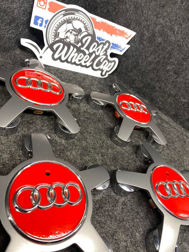 Custom rode audi 5x112 naafkapjes naafdoppen, Auto diversen, Wieldoppen, Ophalen of Verzenden, Zo goed als nieuw