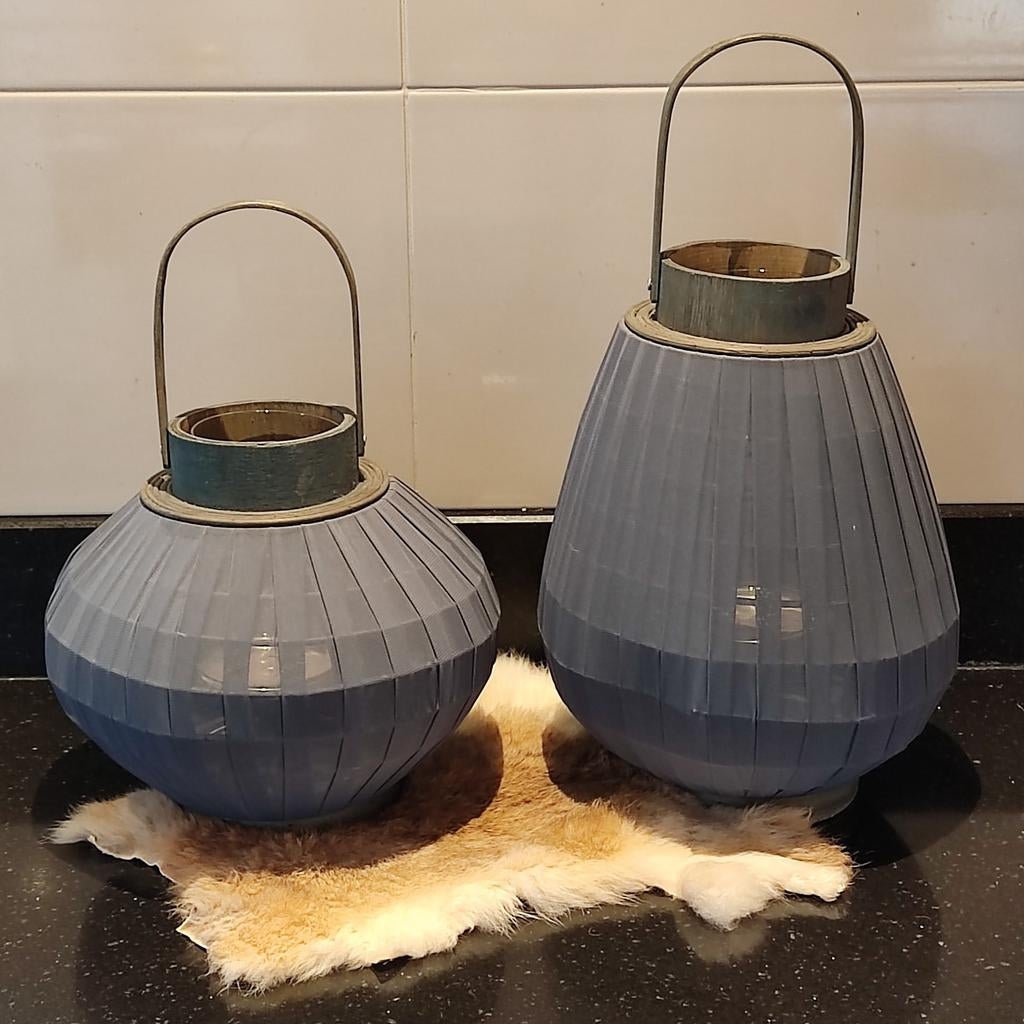 Houten lantaarns/windlicht set van 2, Ophalen of Verzenden, Zo goed als nieuw, Grijs, Hout