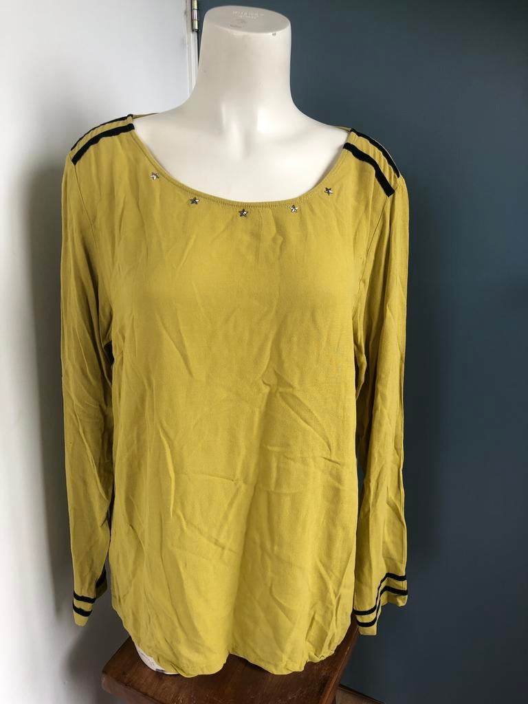 Expresso mosterdgroen top 46 katoen viscose, Kleding | Dames, Tops, Zo goed als nieuw, Maat 46/48 (XL) of groter, Geel, Lange mouw