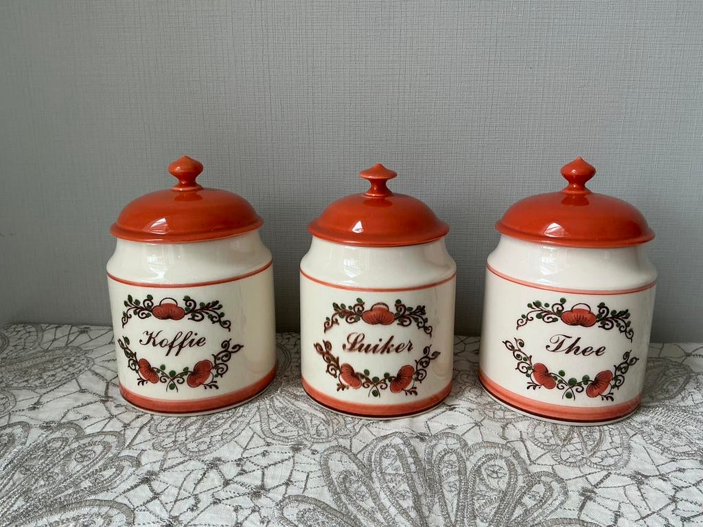 Zenith Gouda handbeschilderd koffie suiker thee H17 Ø11cm, Ophalen of Verzenden, Zo goed als nieuw, Overige materialen, Pot, Bus of Blik