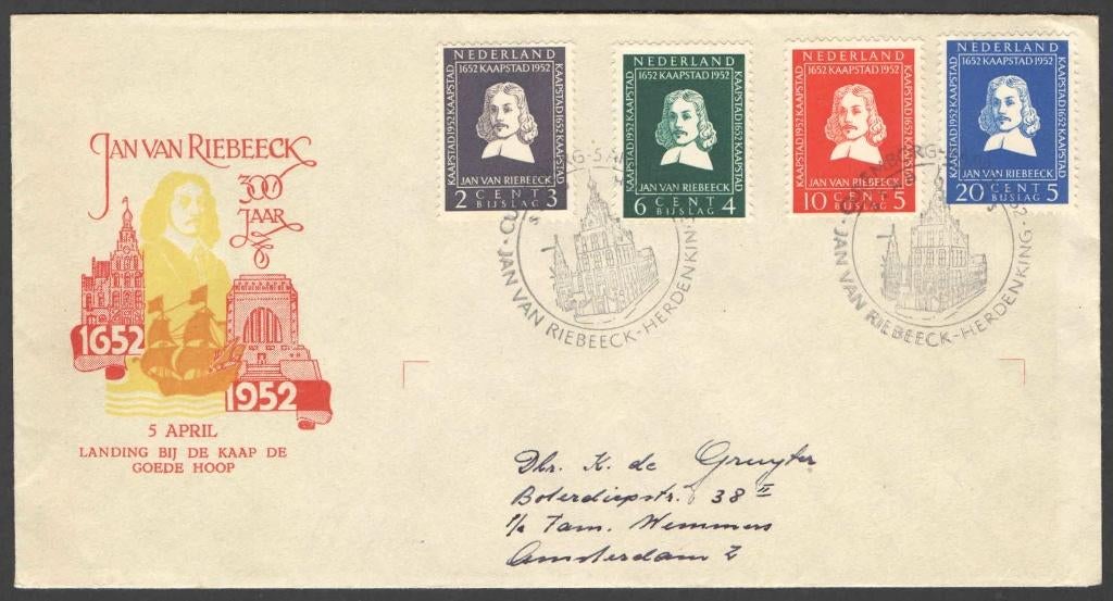 Nederland Speciale Cover Jan van Riebeeck, Postzegels en Munten, Ophalen of Verzenden, Envelop