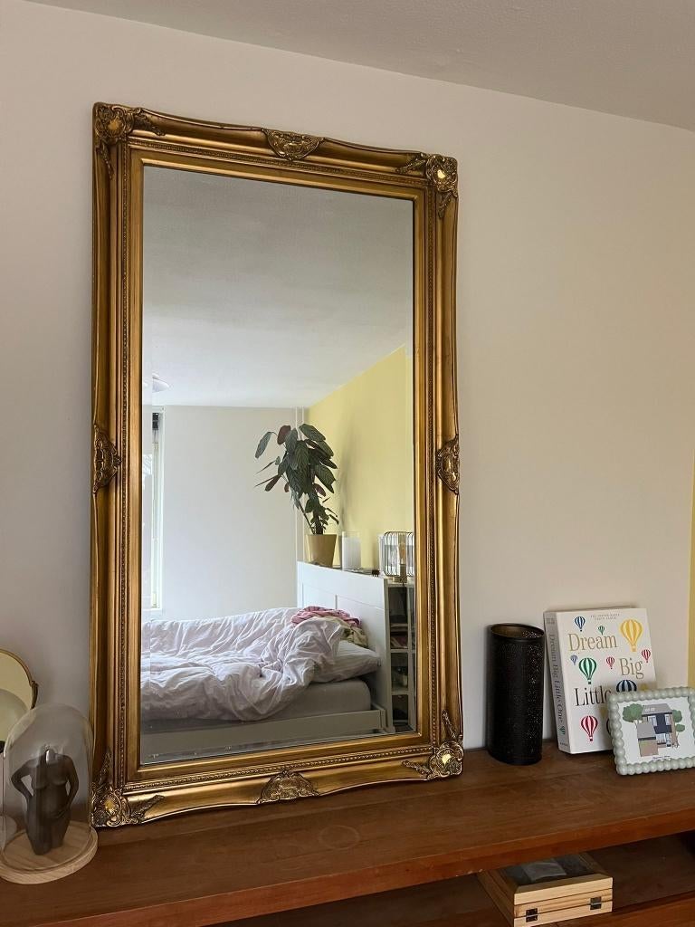 Prachtige gdouden antiek barok spiegel – Facet geslepen, Ophalen, Gebruikt, 100 tot 150 cm, 75 tot 100 cm