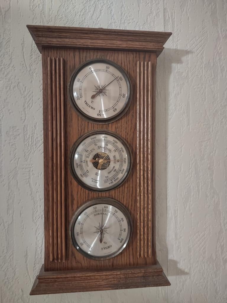Houten weerstation met thermometer, barometer en hygrometer, Ophalen
