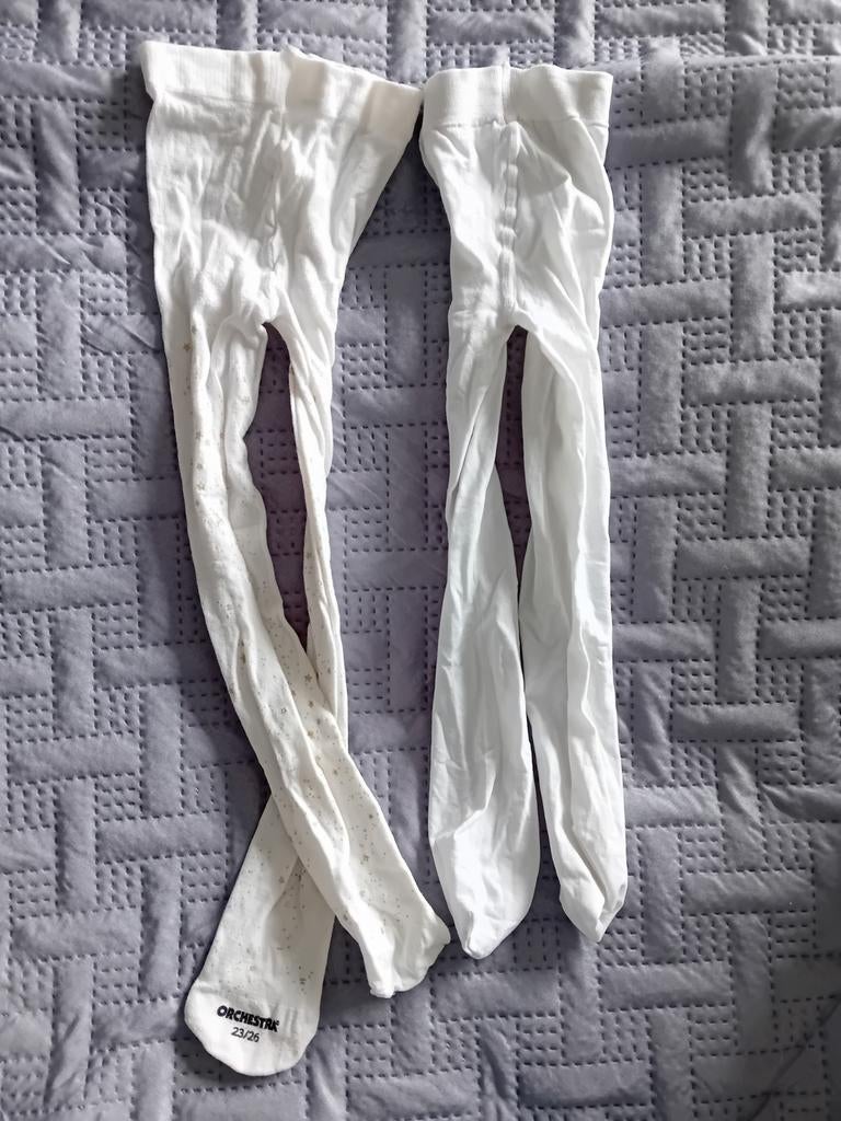 2x panty maat 23/26, wit en crème met gouden sterren, Ophalen of Verzenden, Gebruikt, Orchestra, Meisje