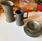 Antiek tinnen setje met maatbeker 1 dl met wapenschild, Antiek en Kunst, Antiek | Tin, Ophalen of Verzenden