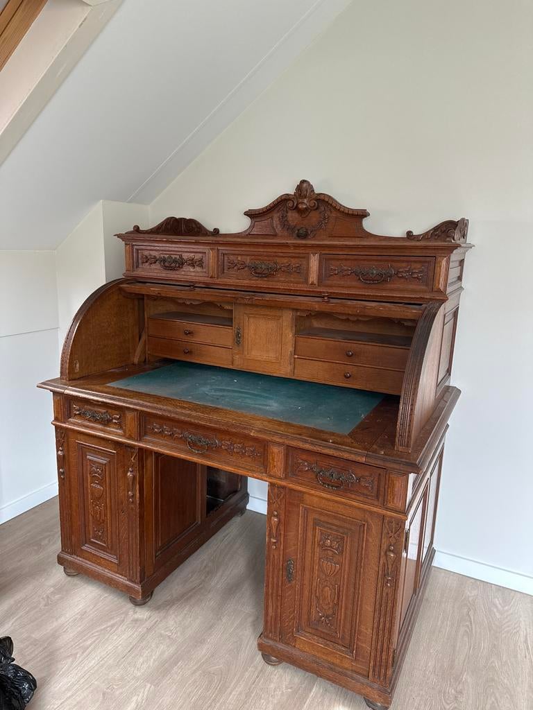 Antiek rolluikbureau met houtsnijwerk, Antiek en Kunst, Ophalen