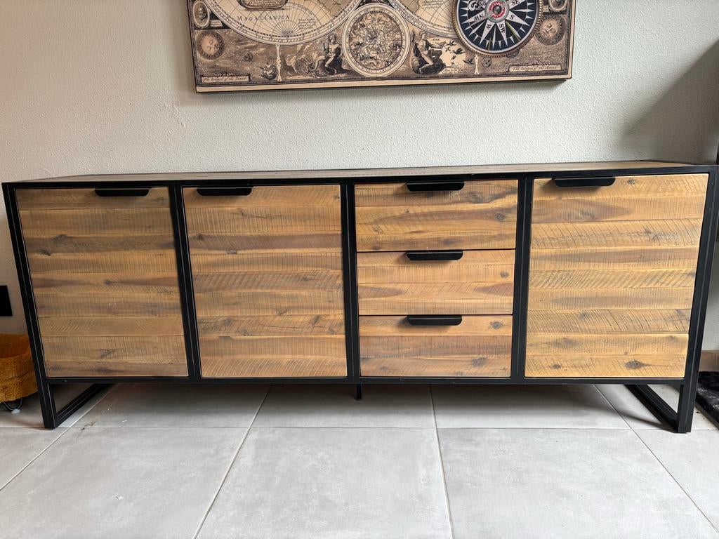 Mangohout industrieel dressoir en tv meubel, Huis en Inrichting, Kasten | Dressoirs, Ophalen, Gebruikt, Met deur(en), 150 tot 200 cm