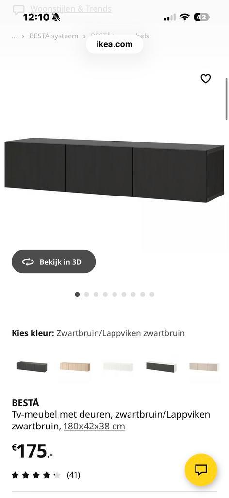 IKEA BESTÅ tv-meubel zwartbruin, Huis en Inrichting, Kasten | Televisiemeubels, Gebruikt, Minder dan 100 cm, 150 tot 200 cm, 25 tot 50 cm