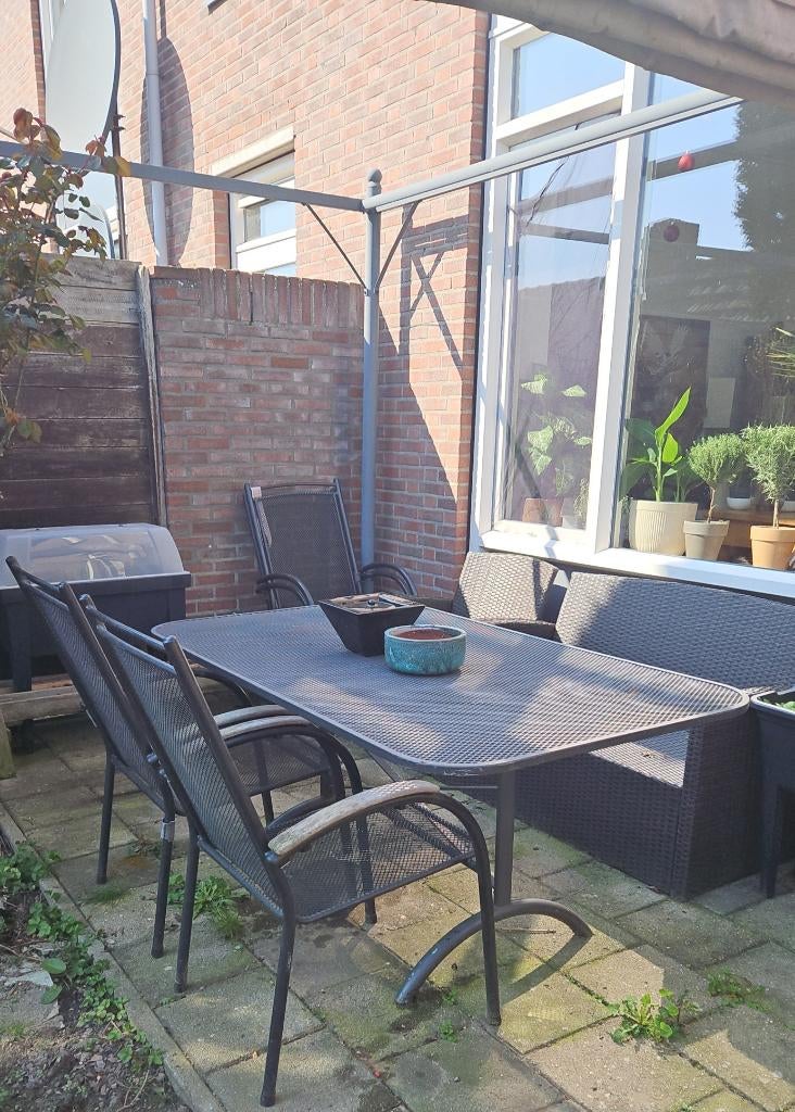 Zeer degelijke tuinset, Tuin en Terras, Tuinsets en Loungesets, Gebruikt, Tuinset, Overige materialen, 4 zitplaatsen, Eettafel