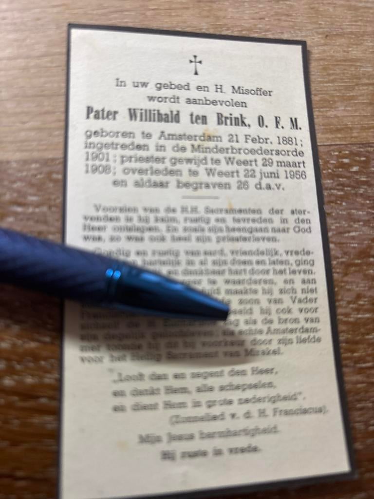 Brink ten Willibald 1881 Amsterdam 1956 Weert priester, Ophalen of Verzenden, Bidprentje
