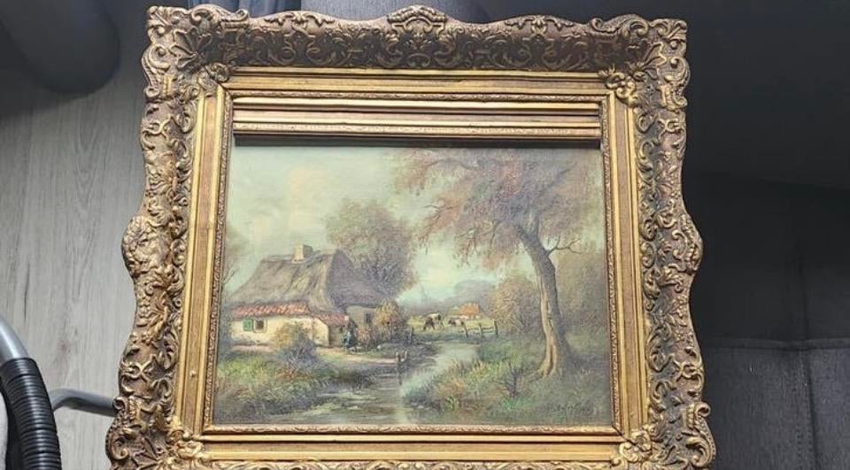 Schilderij anton muller met landschap en huisje, Antiek en Kunst, Ophalen of Verzenden