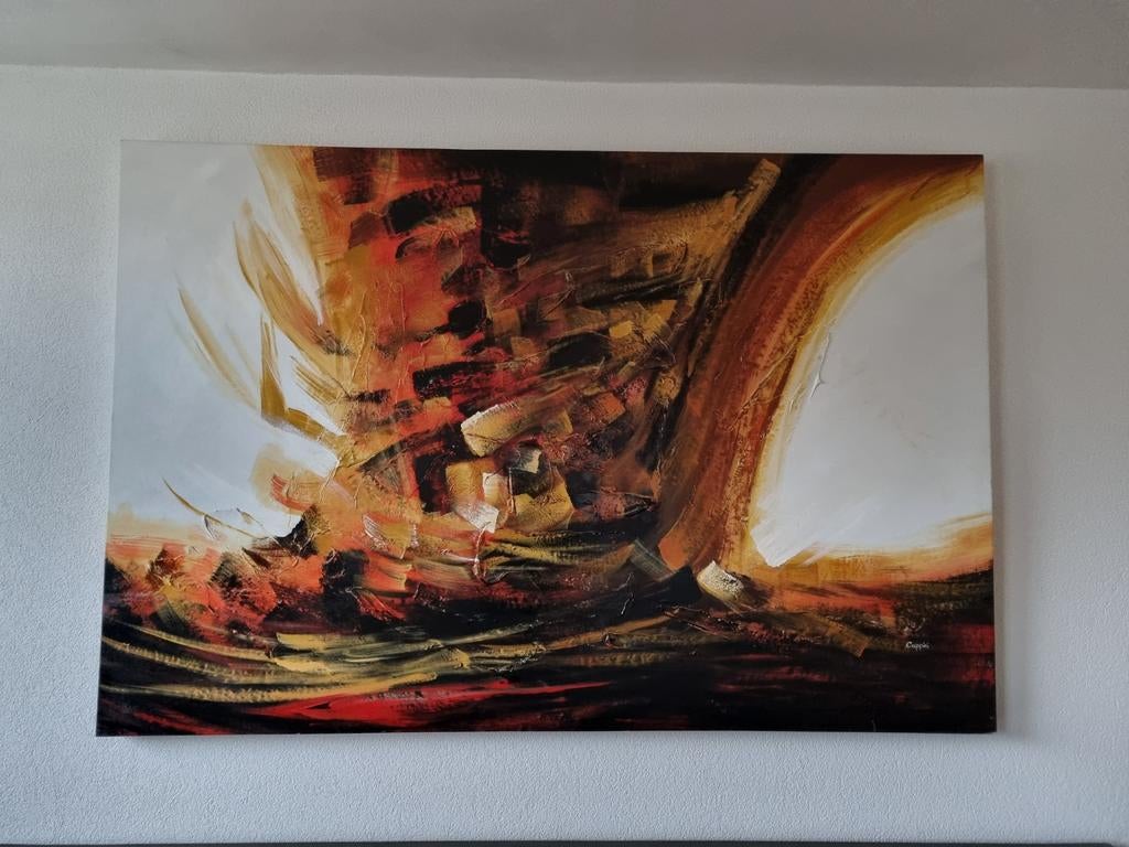 Groot abstract schilderij 'Cappini' - Warme kleuren, Antiek en Kunst, Kunst | Schilderijen | Abstract, Ophalen