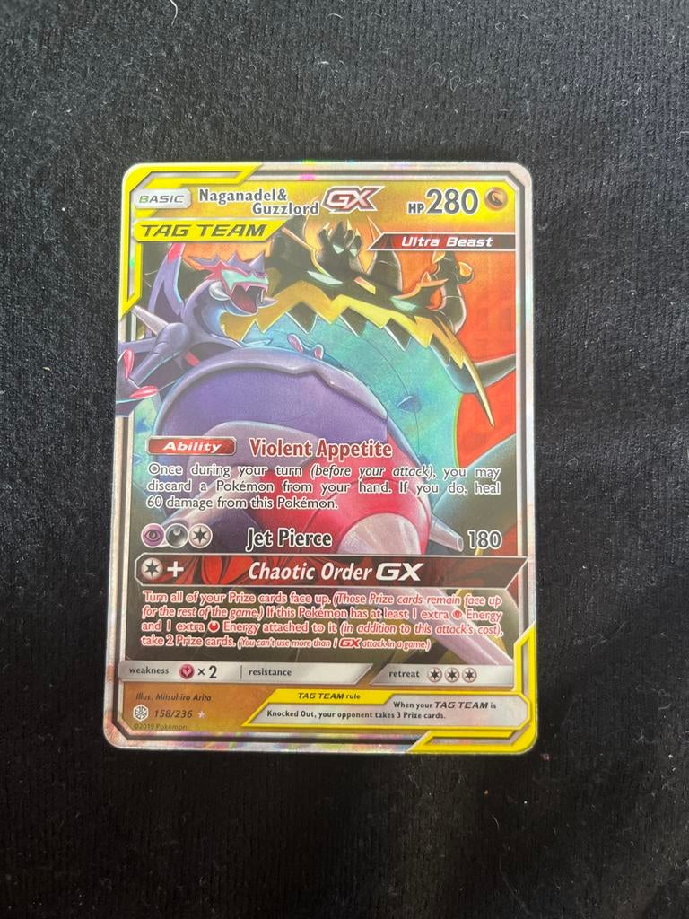 Pokémon kaart Naganadel & Guzzlord GX Tag Team 2019, Ophalen of Verzenden, Gebruikt, Losse kaart, Foil