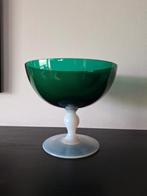 Vintage Groene Glazen Schaal op Voet, Ophalen of Verzenden