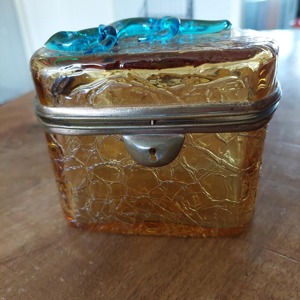 Vintage Sieradendoosje met Blauwe Hagedis, Ophalen of Verzenden