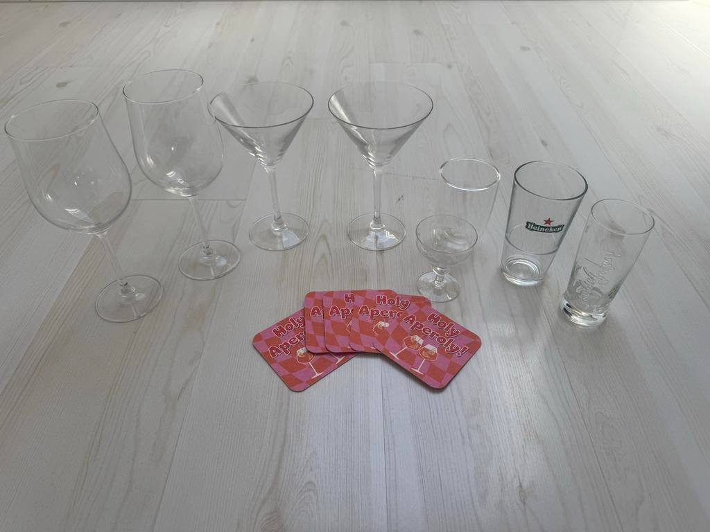 Glazen set met Aperol onderzetters, Ophalen of Verzenden