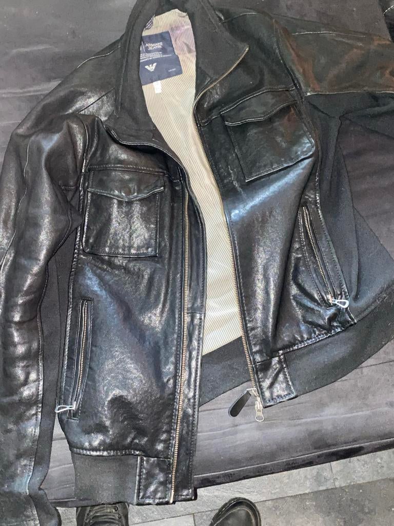 Armani Jeans leren jas zwart maat L – echt leer, Ophalen of Verzenden, Zo goed als nieuw, Maat 52/54 (L), Zwart