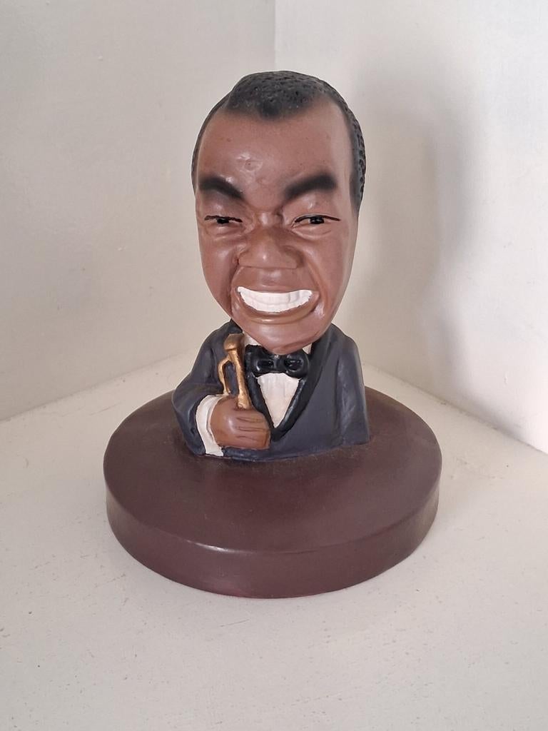 Karikatuur Beeldje Louis Armstrong - Polyresin - 11cm, Verzamelen, Ophalen of Verzenden, Zo goed als nieuw, Pop, Beeldje of Miniatuur