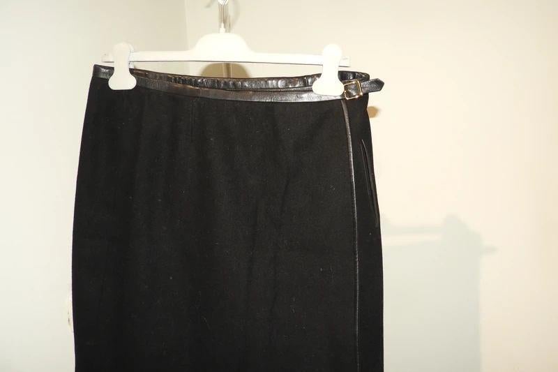 Hermes overslag wikkel rok leren afwerking vintage F46, Verzenden, Zwart, Maat 42/44 (L), Zo goed als nieuw