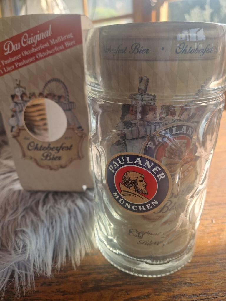 Paulaner Bierpul Maßkrug 1 liter oktoberfest, Ophalen of Verzenden, Bierglas