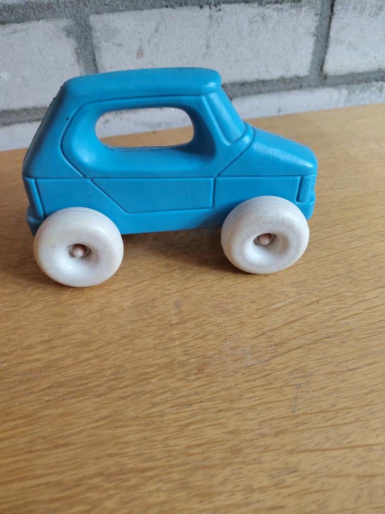 Blauwe houten speelgoedauto, Ophalen of Verzenden, Gebruikt