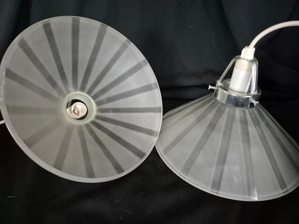 Set van 2 ikea HAVE vintage hanglampen glas frosted, Ophalen of Verzenden, Gebruikt, Glas, Minder dan 50 cm