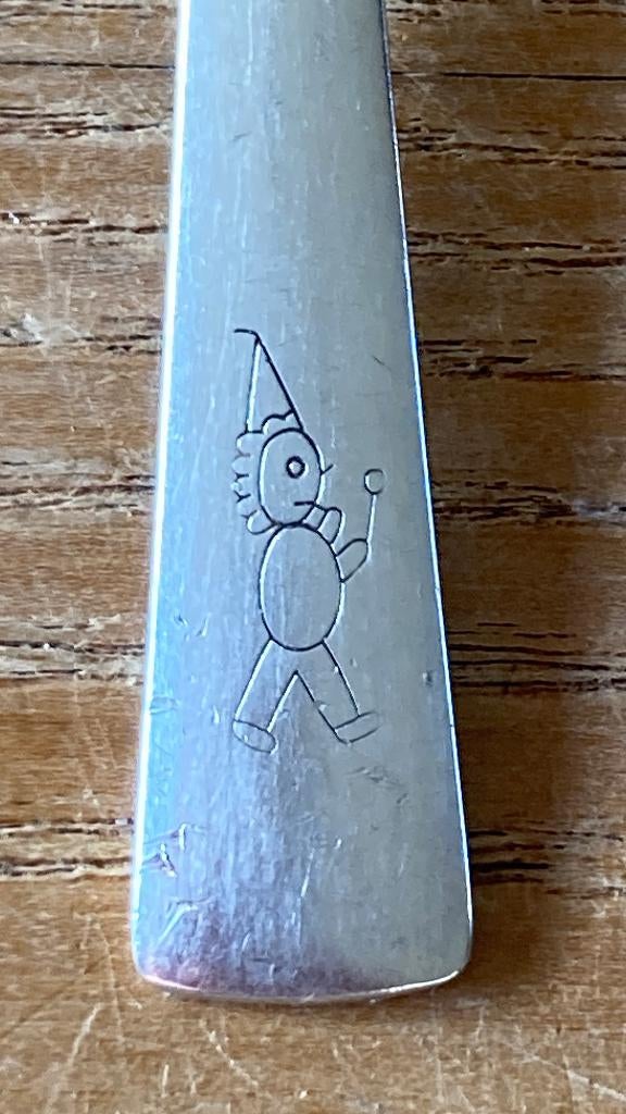 Vintage Keltum verzilverde kindervork vork feest mannetje, Ophalen of Verzenden