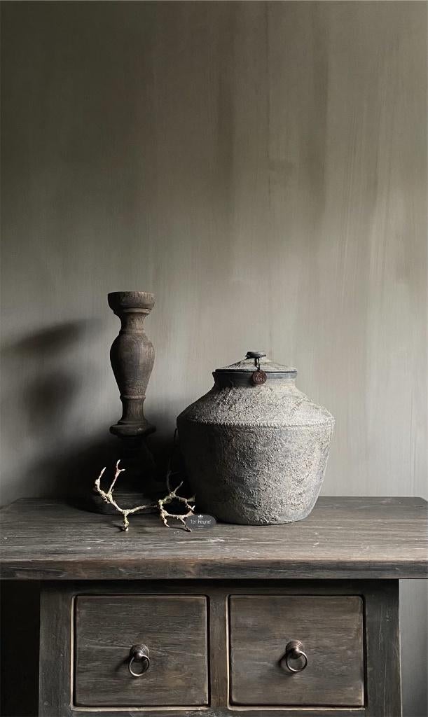 Stenen pot kathmandu kruik deksel stoer sober landelijk, Verzenden, Nieuw, Steen/keramiek, Landelijk