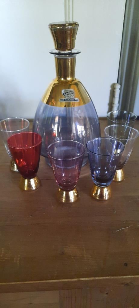 Vintage Laeke Crista karaf met 6 borrelglaasjes, Antiek en Kunst, Ophalen of Verzenden
