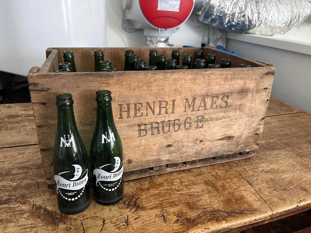 Vintage Henri Maes Brugge Bierkrat met flessen, Ophalen of Verzenden