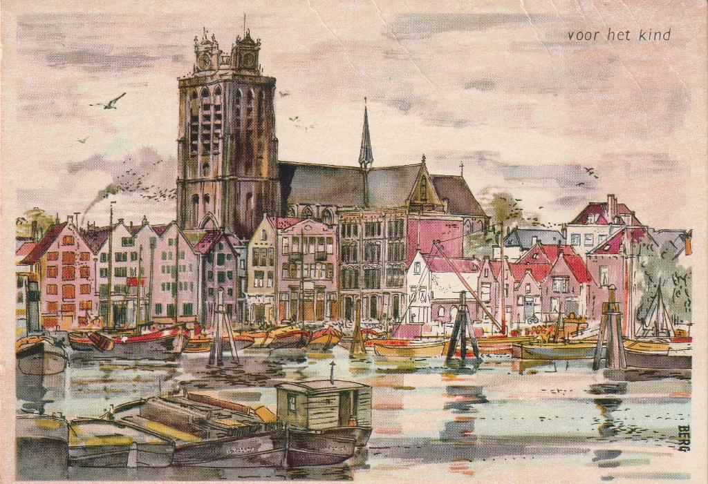 De haven van Dordrecht met de Grote Kerk, Ophalen of Verzenden, 1960 tot 1980, Ongelopen, Zuid-Holland