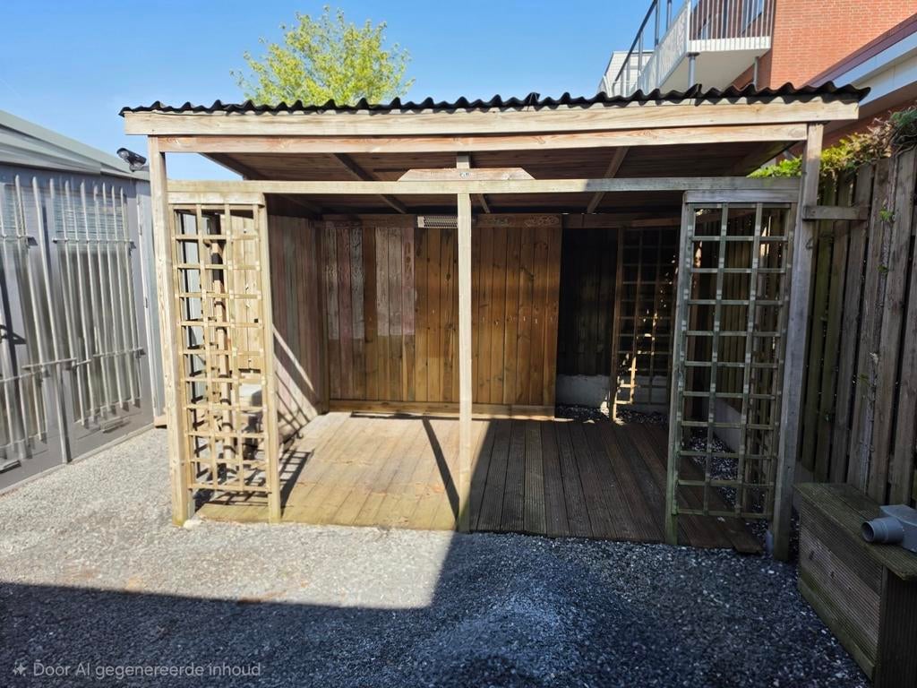 Houten  Overkapping - Gebruikt, Tuin en Terras, Tuinhuizen, Tuinhuis, 250 tot 500 cm, Ophalen of Verzenden, Zonder ramen