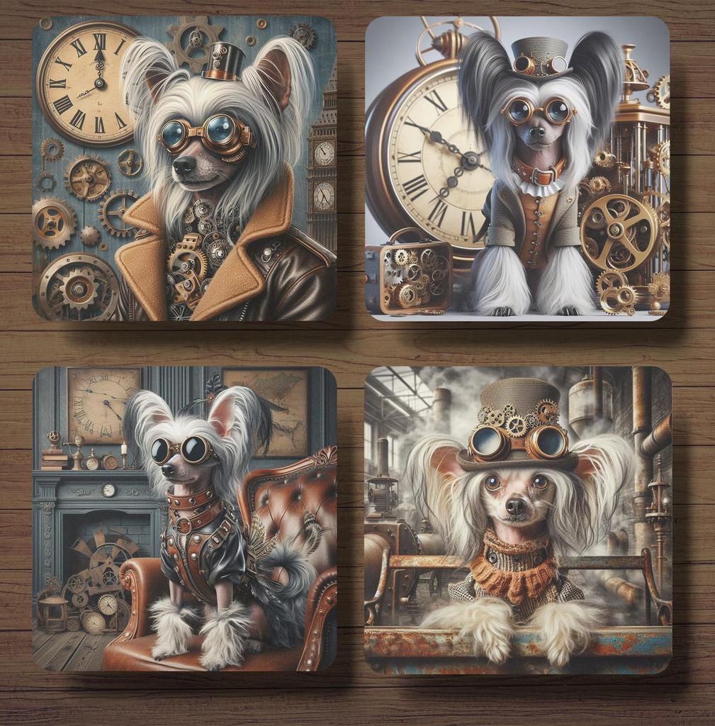 Chinese Naakthond Steampunk onderzetters met houder, Ophalen of Verzenden, Nieuw, Glas of Kopje
