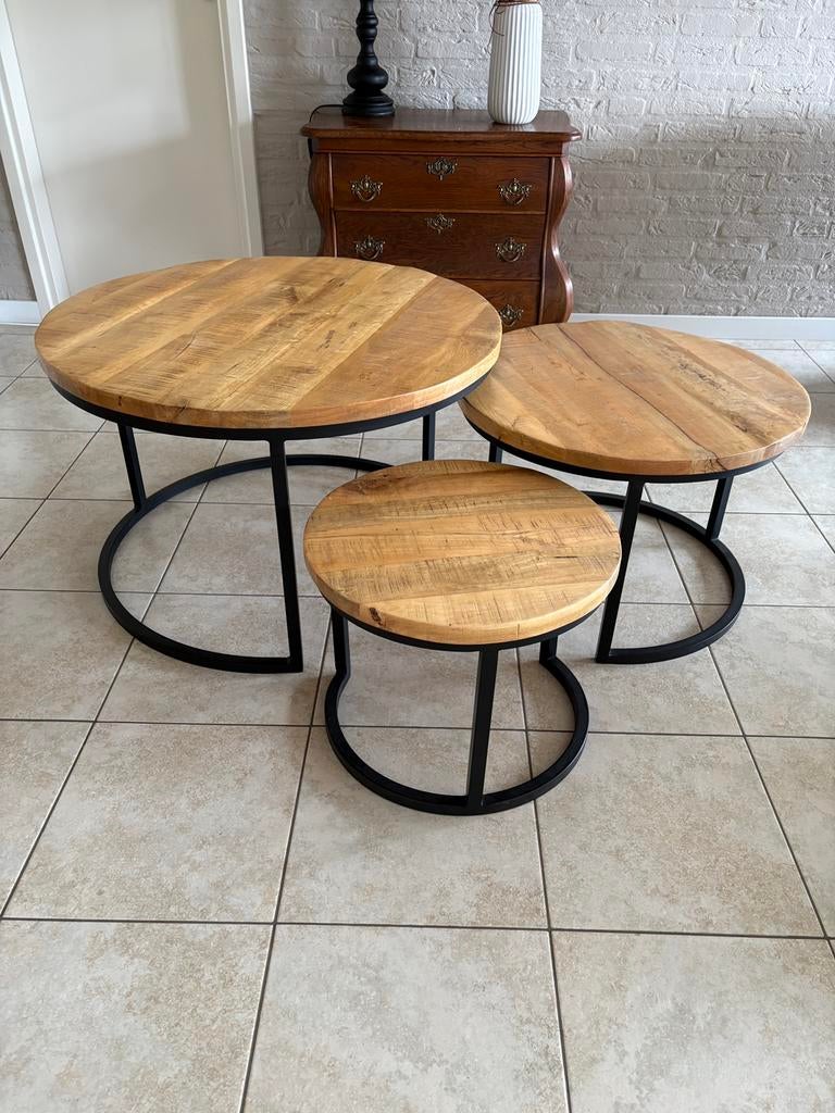 Set van 3 ronde salontafels, Huis en Inrichting, Tafels | Salontafels, Ophalen, Rond, 50 tot 100 cm, Zo goed als nieuw